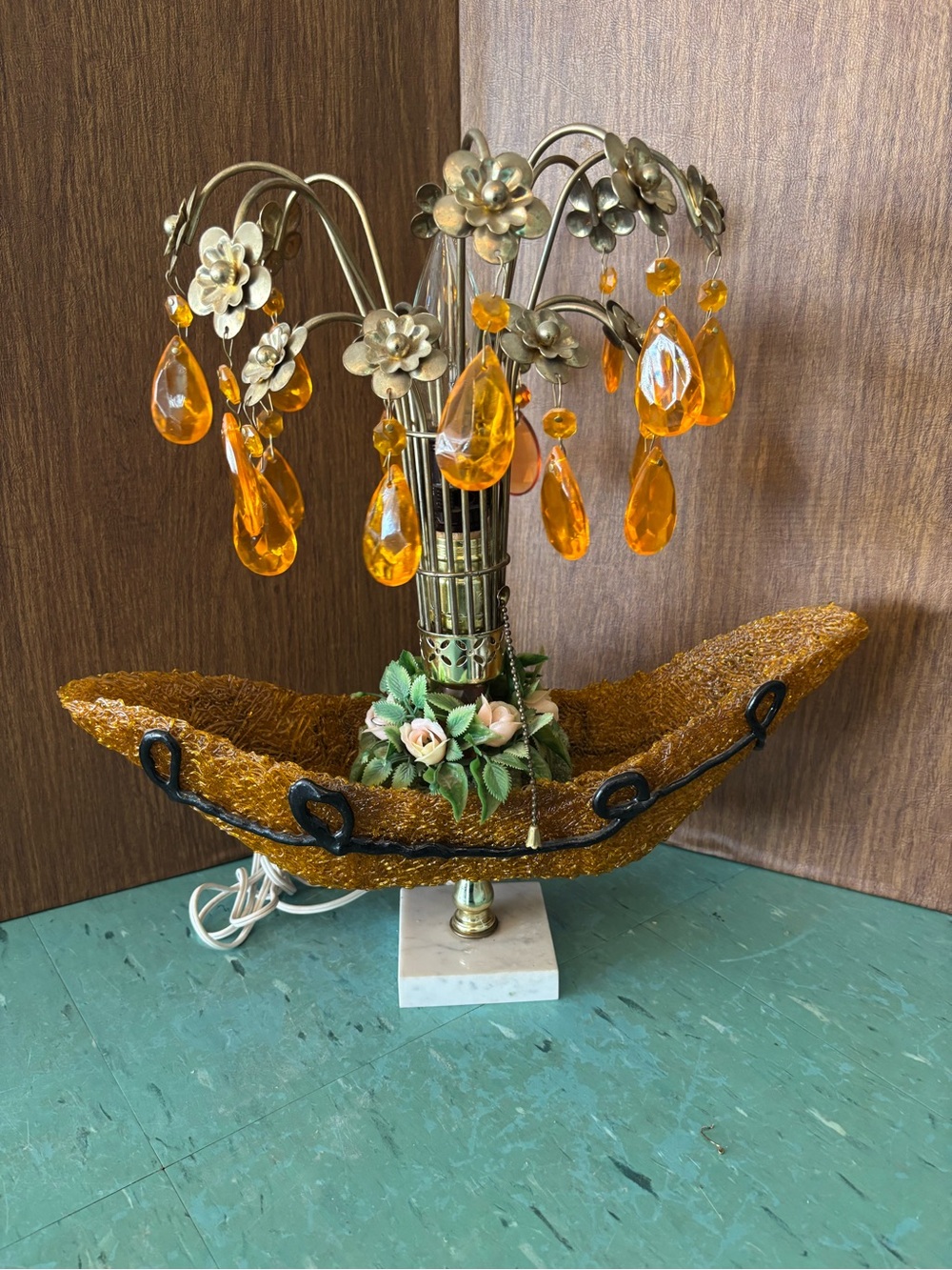 Vintage spaghetti boat lamp waterfall orange tacky gaudy funky